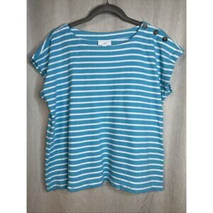 J. Jill Women’s Size Small Cap Sleeve Top - Blue & White Stripped - 100% Cotton